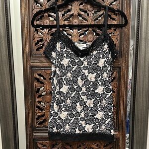 White House Black Market Black and White Rose Cami